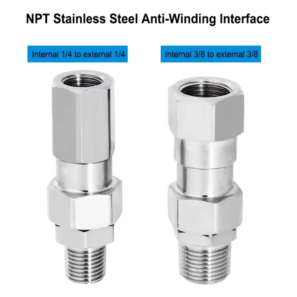 360° Stainless Steel Pressure Washer Swivel Joint 1/4 & 3/8" NPT