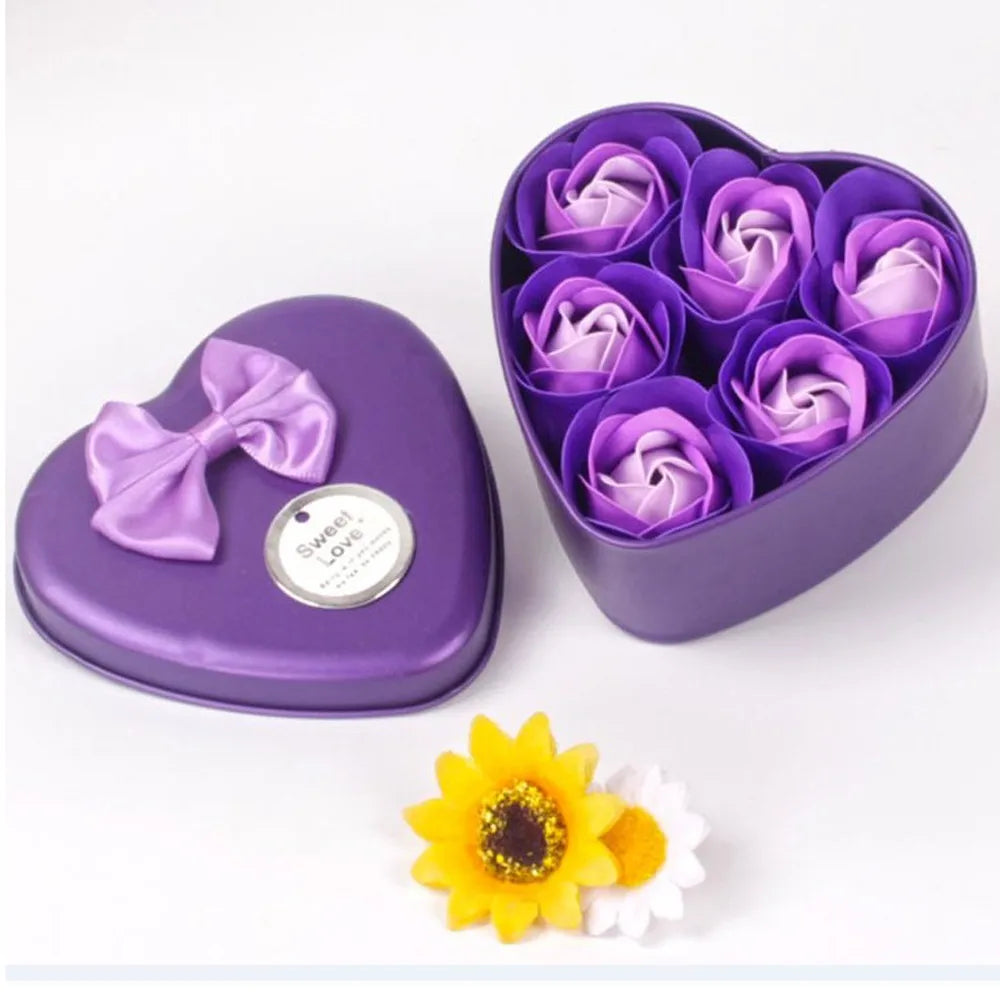 6-Pc Scented Rose Petal Soap Set in Heart Gift Box