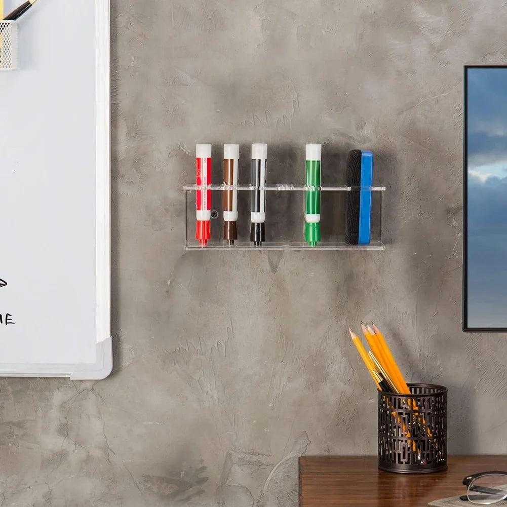 Clear Acrylic Dry Erase Marker Holder with Slots & Eraser