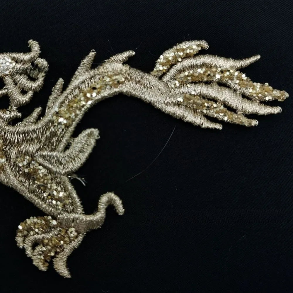 Chinese Dragon Embroidered Sequin Patch Gold Appliqué 2-Pack