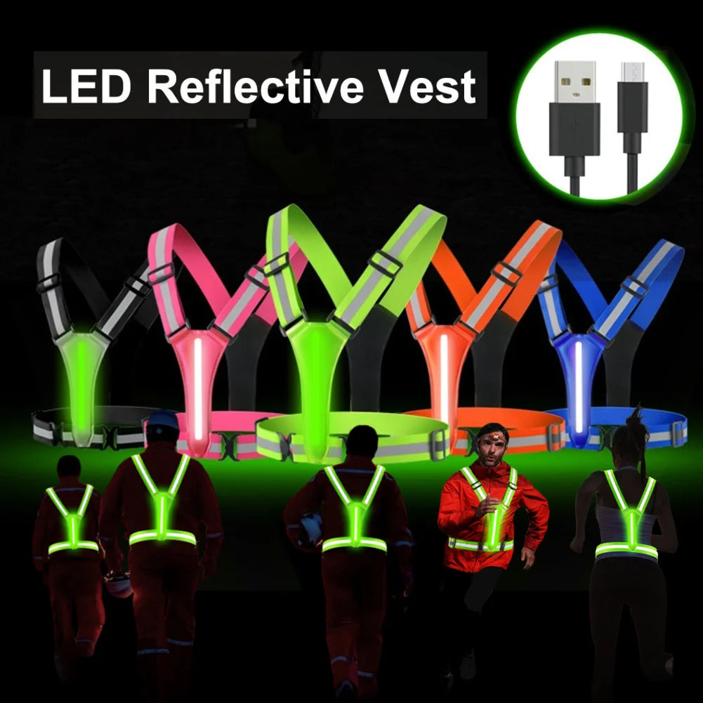 LED Reflective Running Vest USB Rechargeable High Visibility