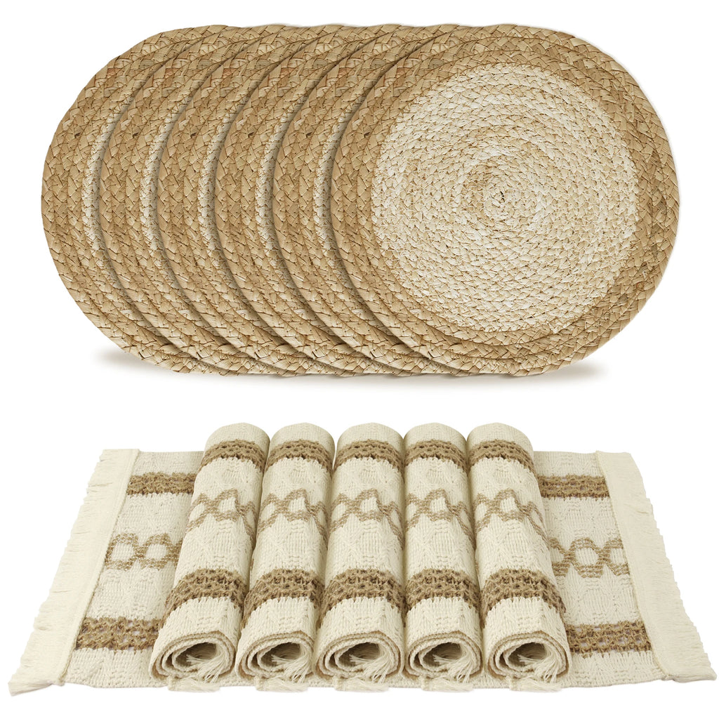 Boho Woven Placemats Set of 6 – Natural Eco-Friendly Table Mats
