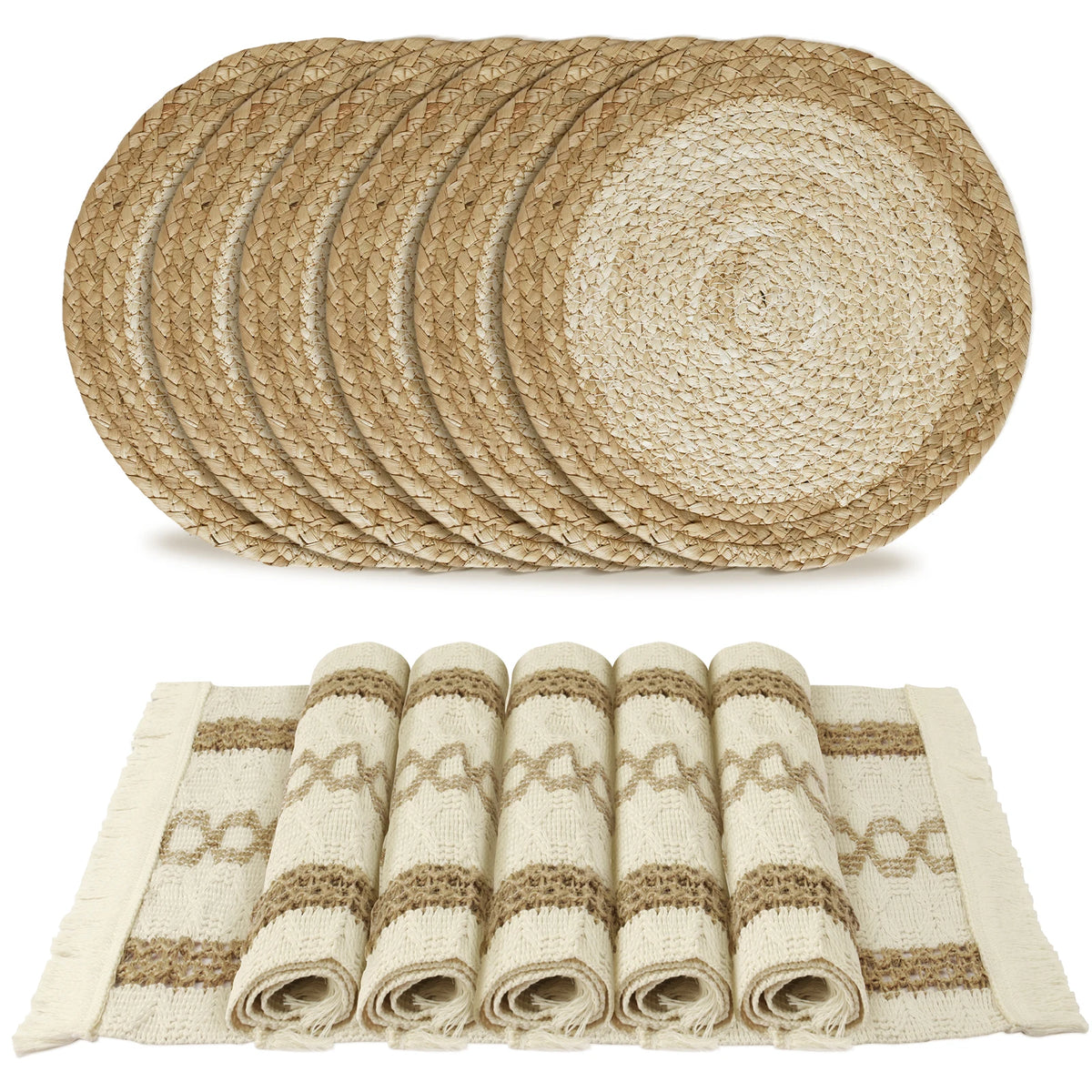 Boho Woven Placemats Set of 6 – Natural Eco-Friendly Table Mats