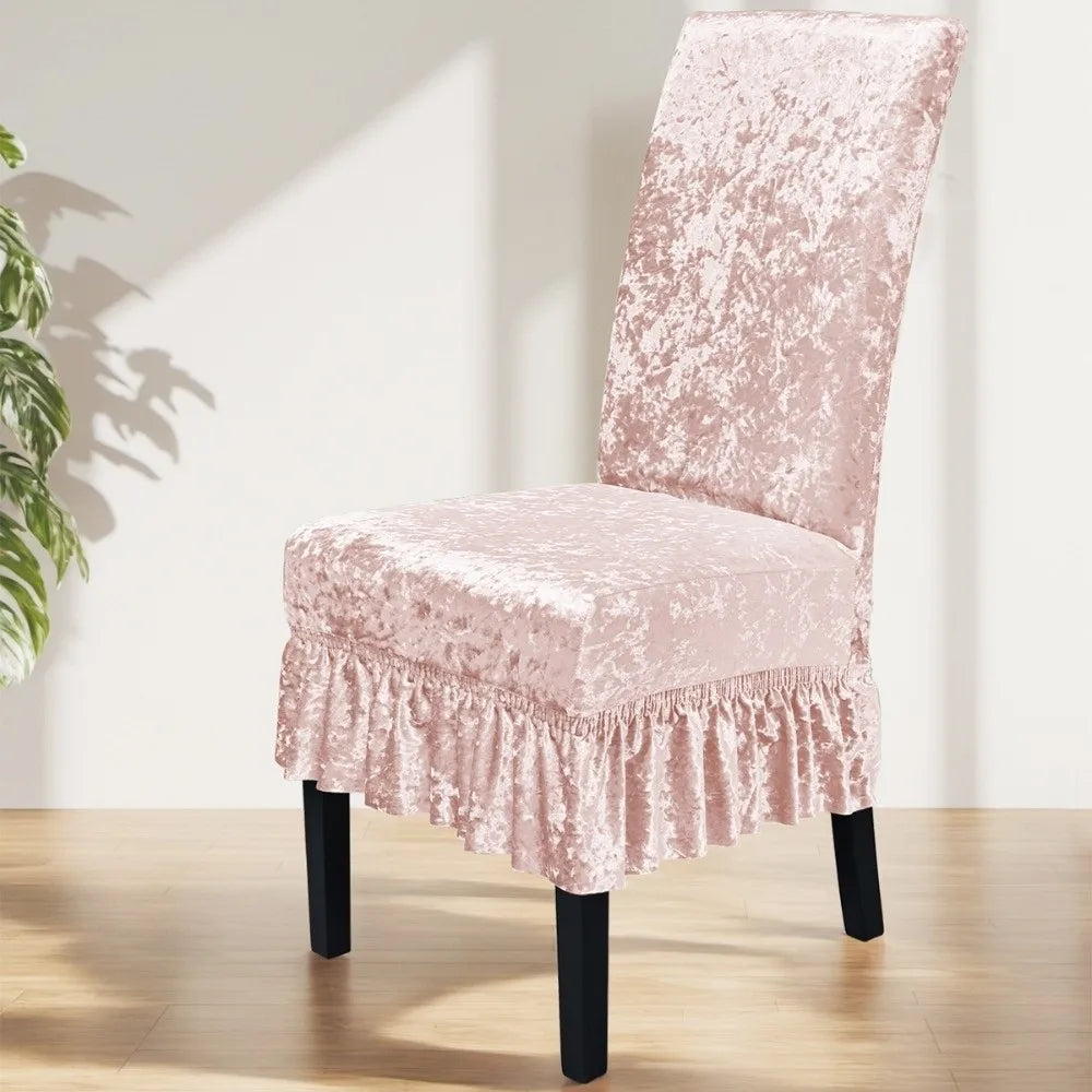Velvet Ruffle Skirt Chair Cover – Removable Anti-Slip Slipcover
