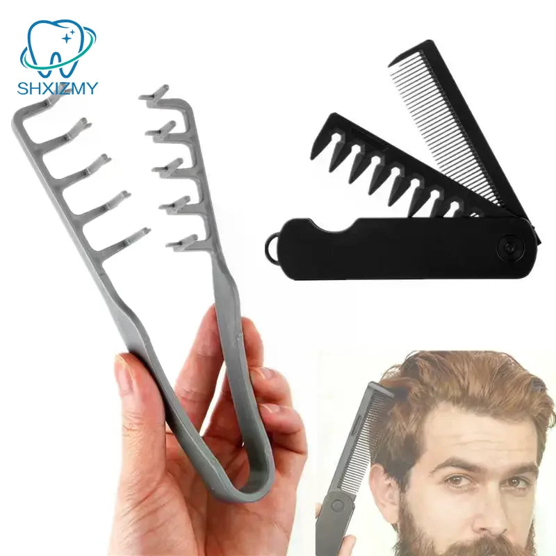 2-Pc Wide-Tooth Texture & Folding Hair Comb Set for Men