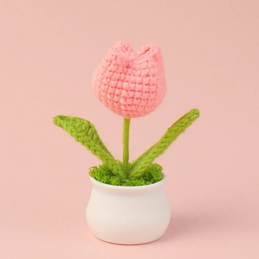 Mini Crochet Tulip Potted Flower | Handmade Knit Décor