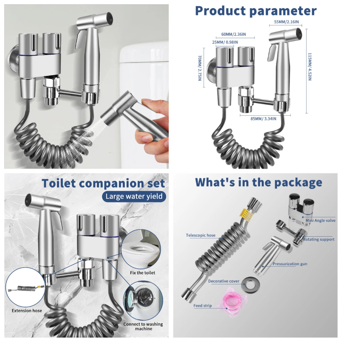 Stainless Steel Handheld Bidet Sprayer Set – Wall Mount