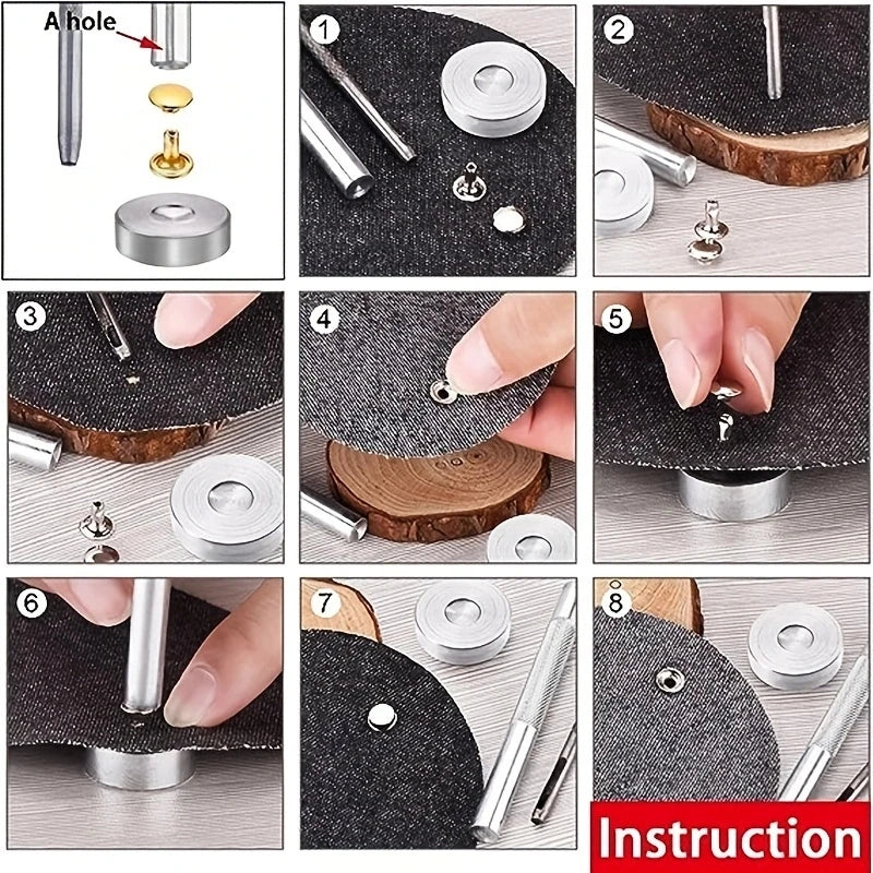 12 Sets Brass 15mm Snap Fasteners Kit – Metal Press Studs