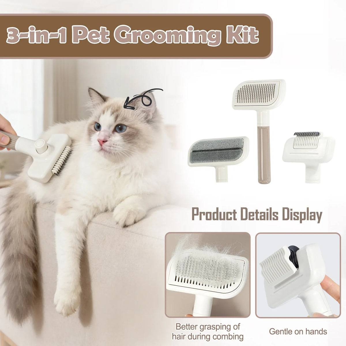 3-in-1 Pet Grooming Comb & Fur Remover Brush – Dogs & Cats