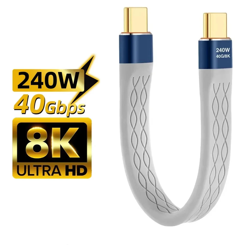 USB-C to USB-C 240W Fast Charging Cable 40Gbps 8K Flat Short