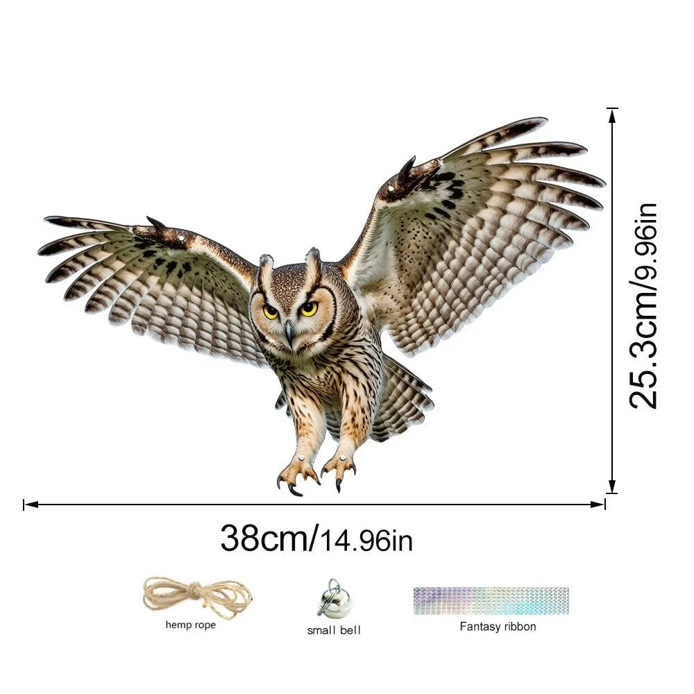 Waterproof Owl Bird Repellent Hanging Decoy with Bell & Reflector