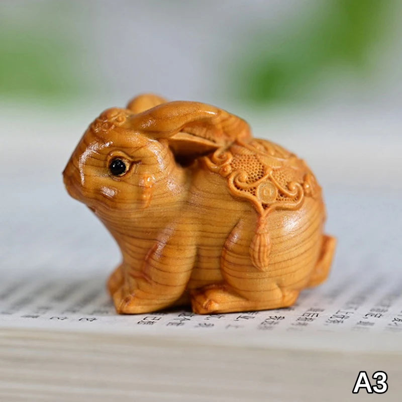 Wood Carved Easter Bunny Figurine – Cute Rabbit Ornament Gift