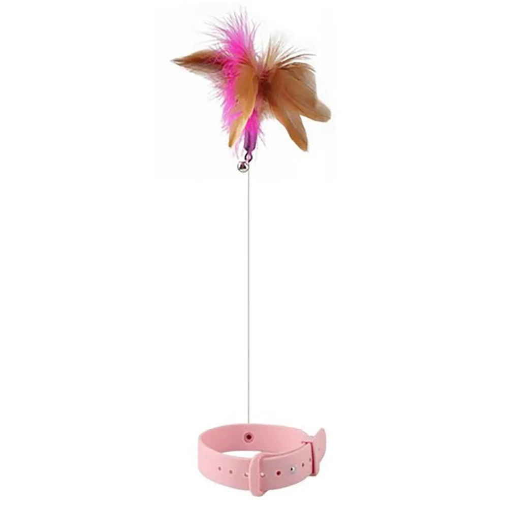 Adjustable Cat Feather Wand Collar with Bell | Interactive Toy