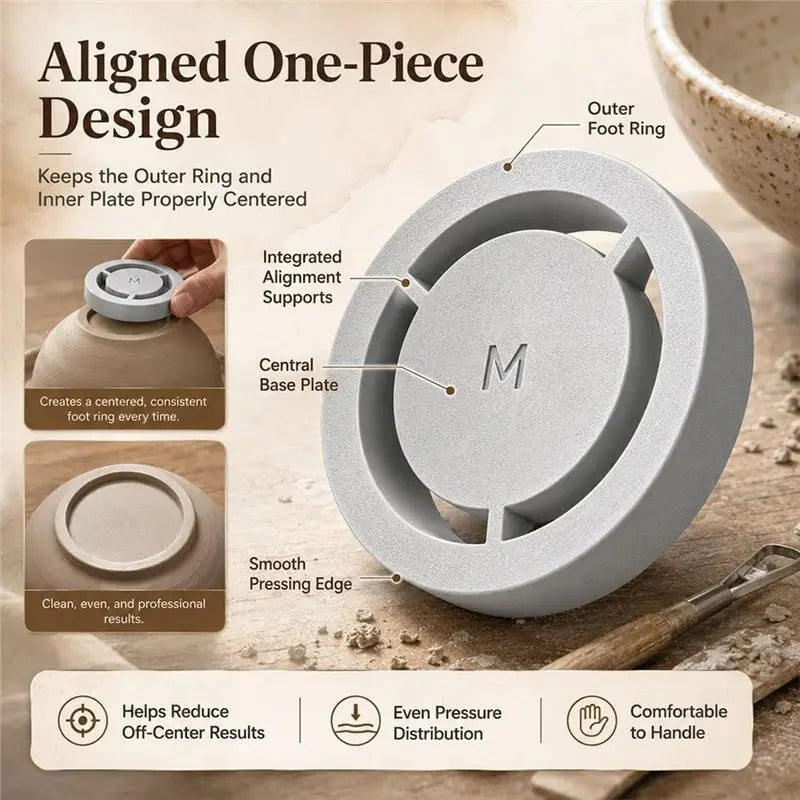 Pottery Foot Ring Tool Clay Base Aligner with 2 Scrapers