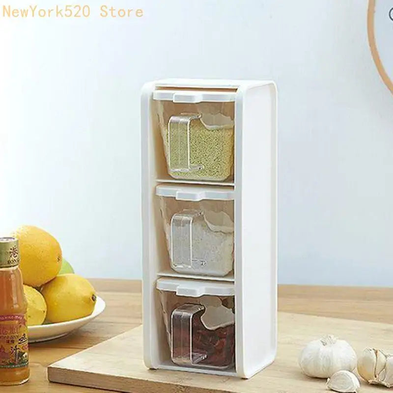 Transparent 3-Compartment Seasoning Box | Stackable Spice Storage