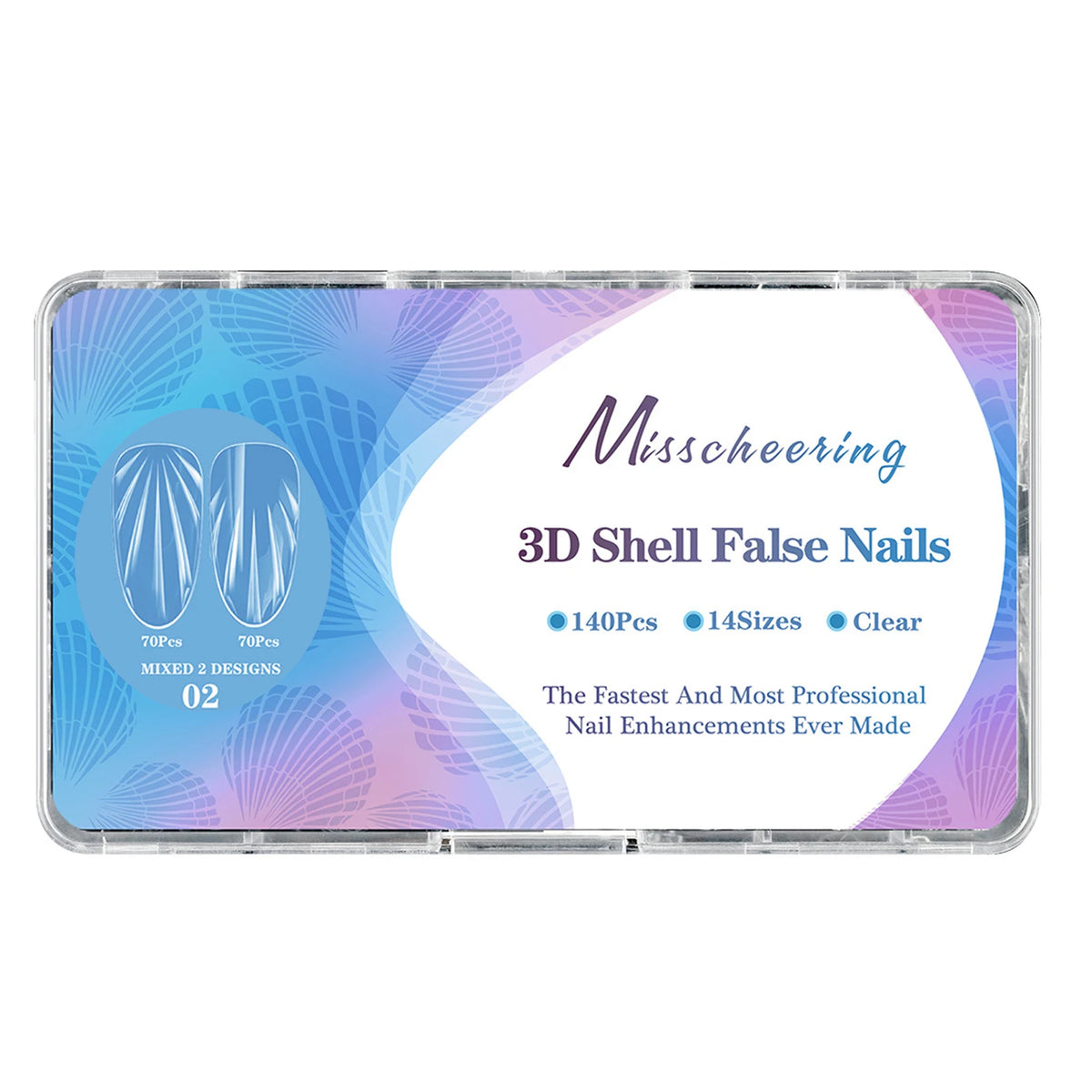 140pcs 3D Shell Press-On Nails Iridescent Rhombus Almond