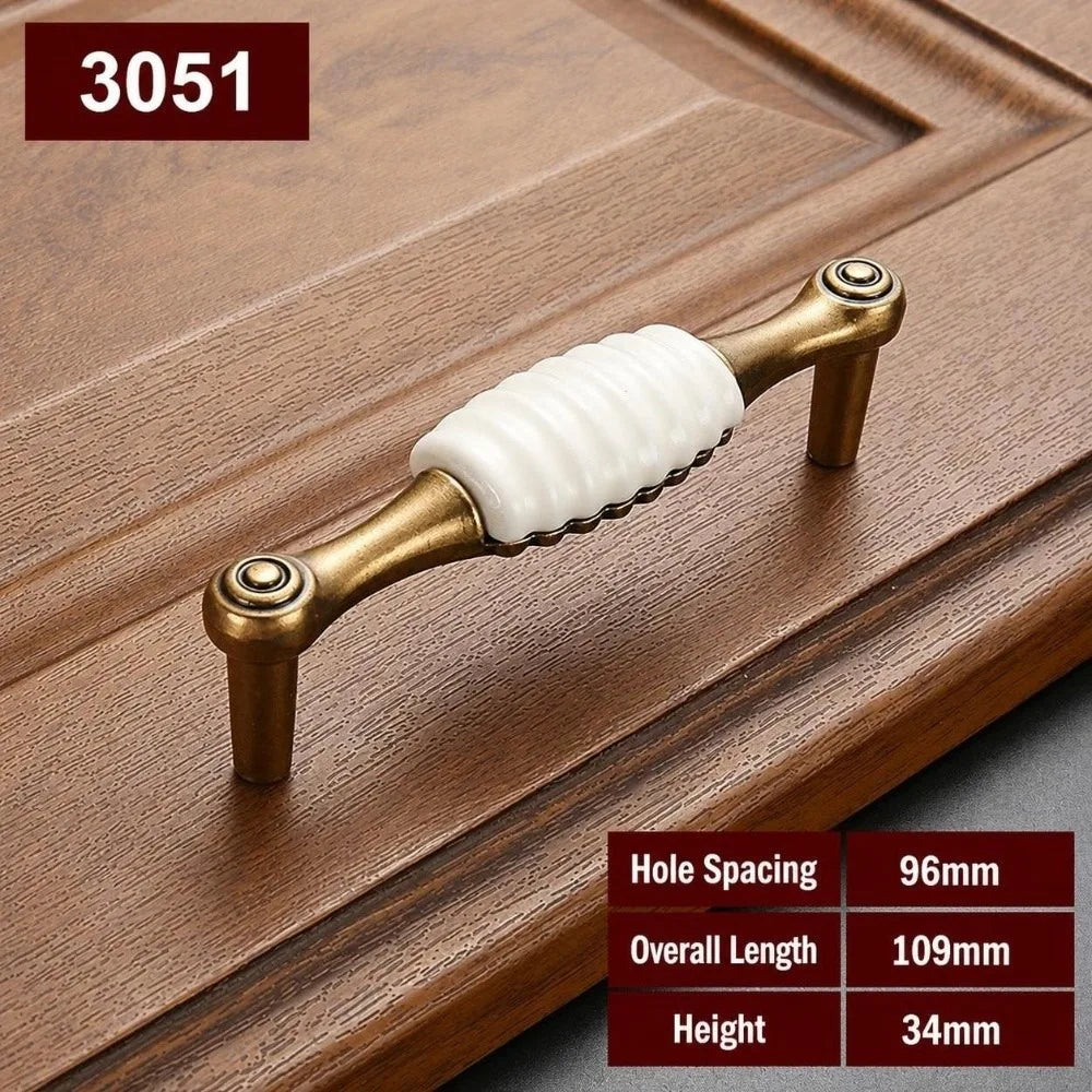 Zinc Alloy Ceramic Cabinet Pulls – Antique Gold Drawer Handles