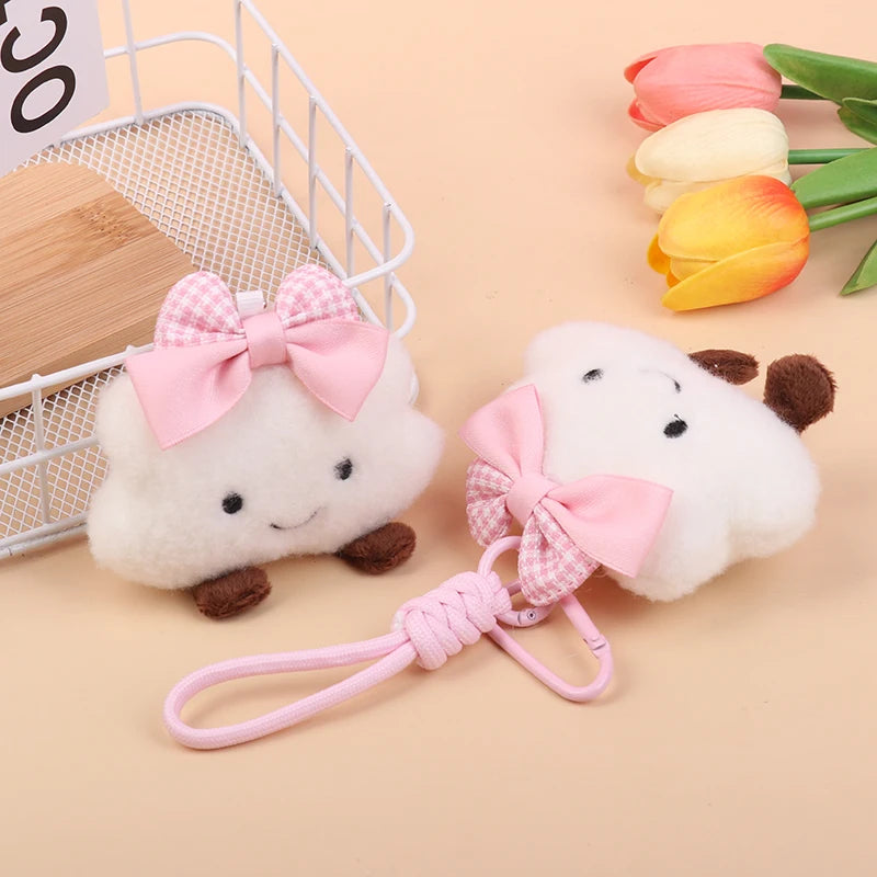 Kawaii Cloud Plush Keychain Cute Bow Stuffed Doll Keyring