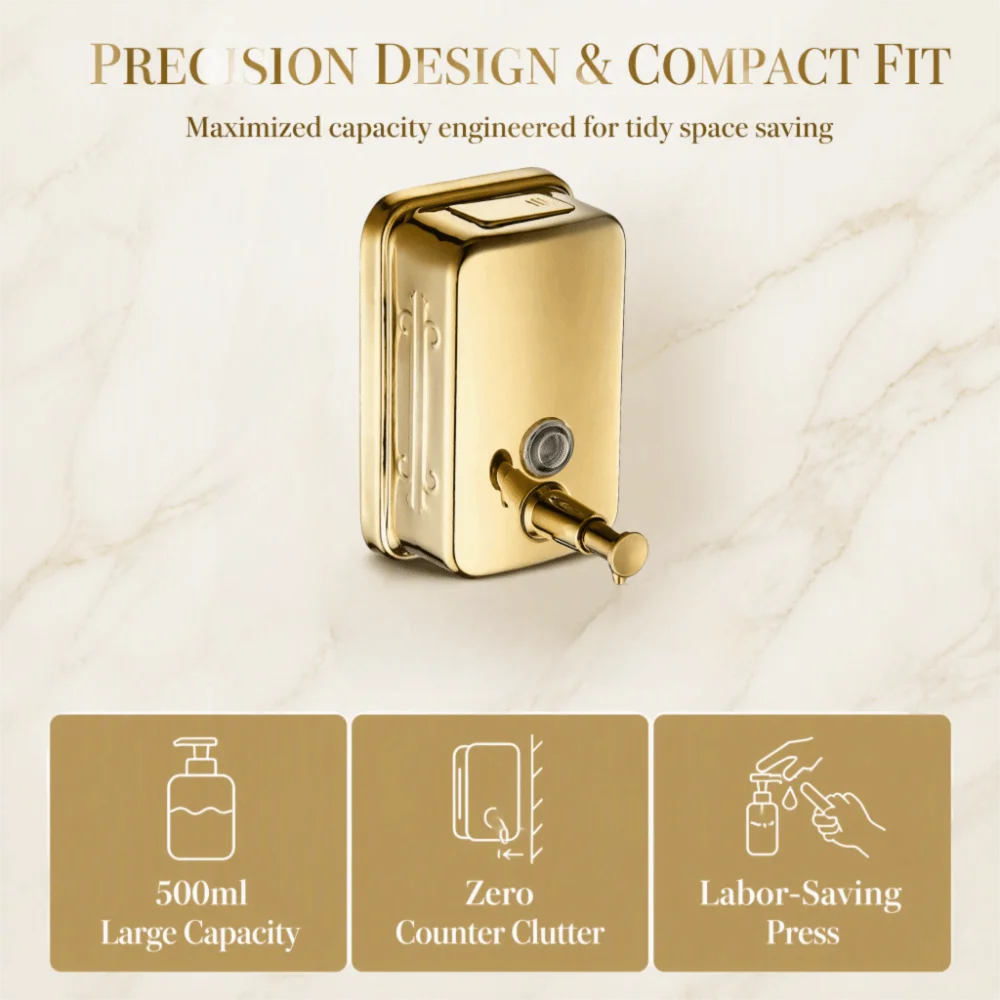 Gold Wall Mount Soap Dispenser – 304 Stainless Steel 500ml