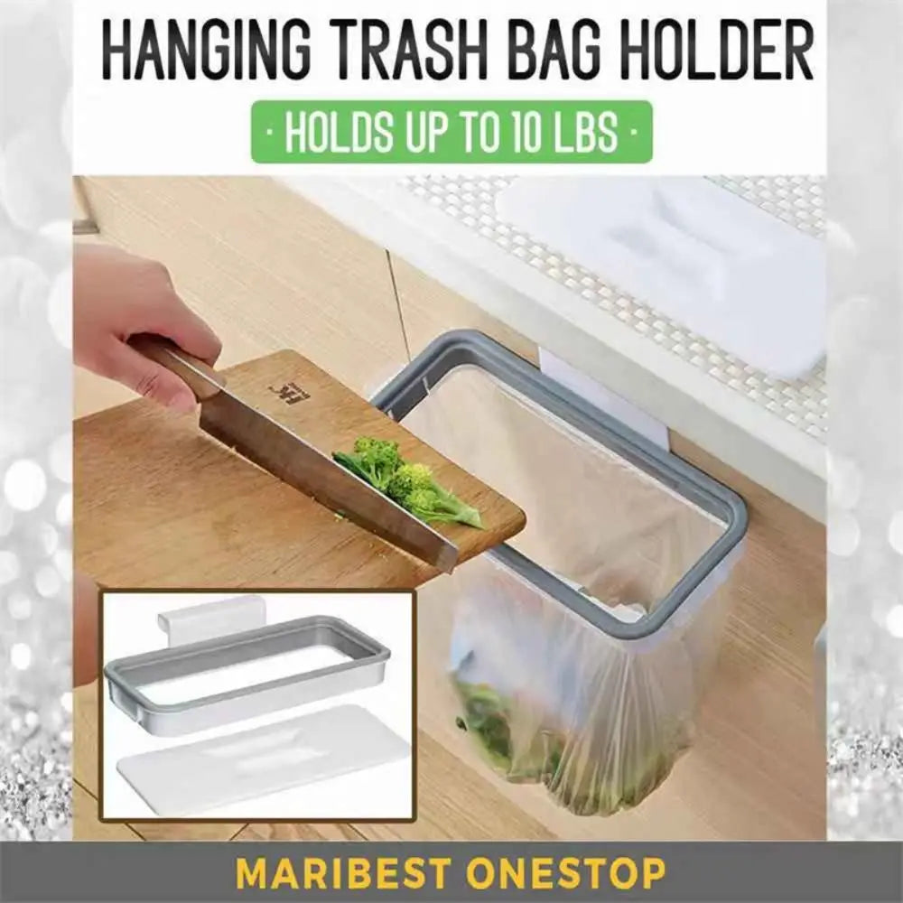 Hanging Trash Bag Holder with Lid – Cabinet Door Organizer