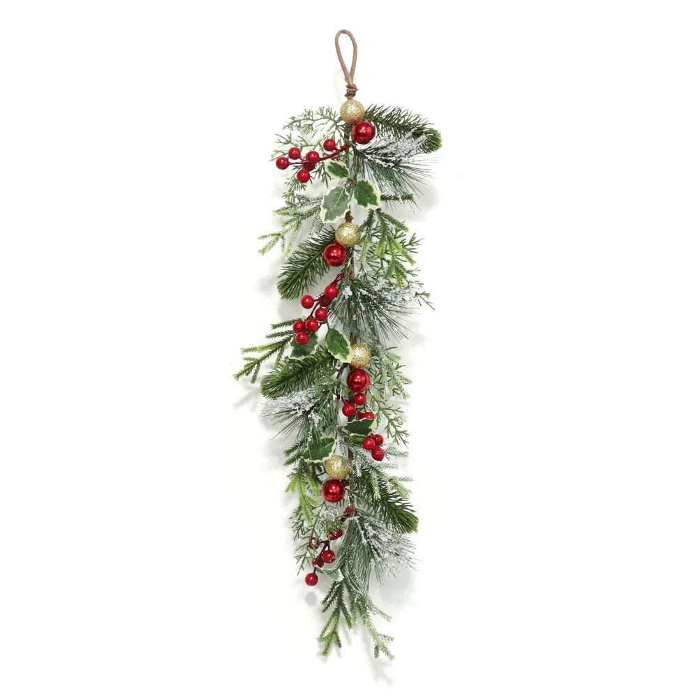 65cm Artificial Christmas Pine Garland – Red Berries & Holly