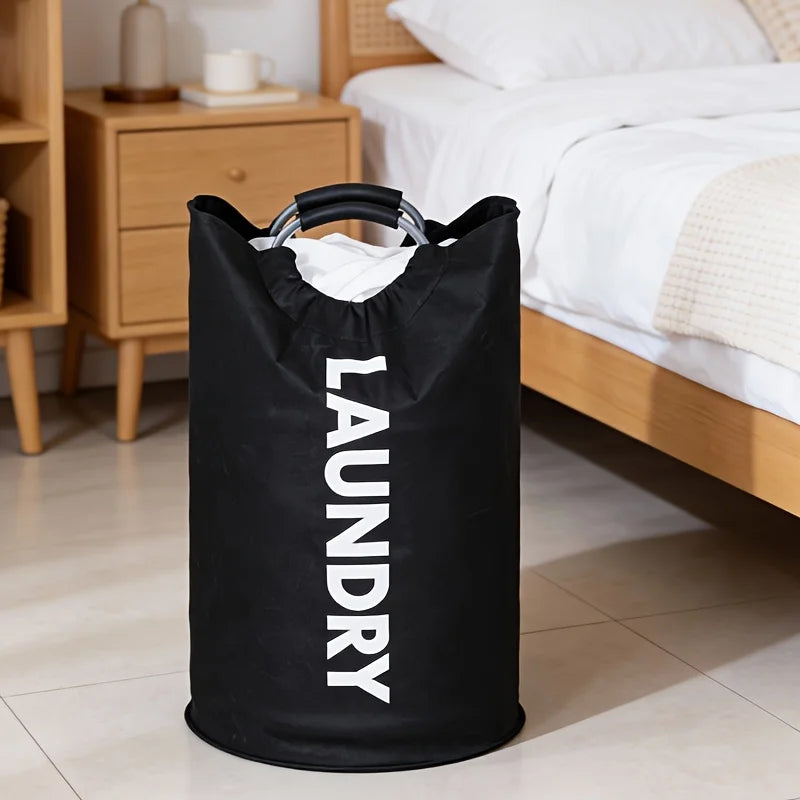 Black Collapsible Laundry Hamper Bag with Handles – 28 Inch