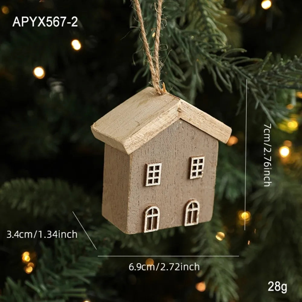 Wooden Christmas House Ornament DIY Log Cabin Village Pendant
