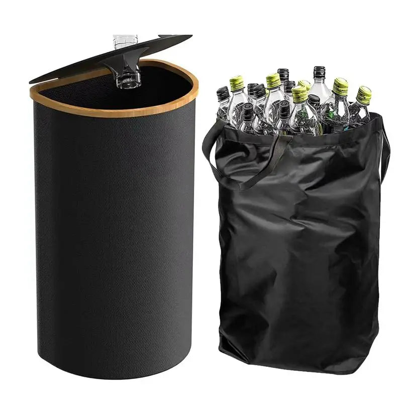 VIBE Bamboo Kitchen Recycling Bin with Lid & Reusable Bag