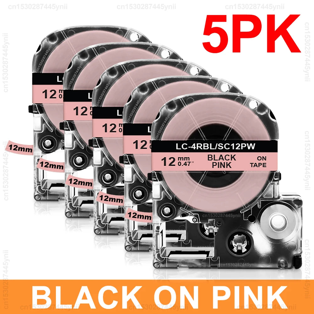 Labelwell 12mm Label Tape for Epson & KingJim – 2/5 Pack