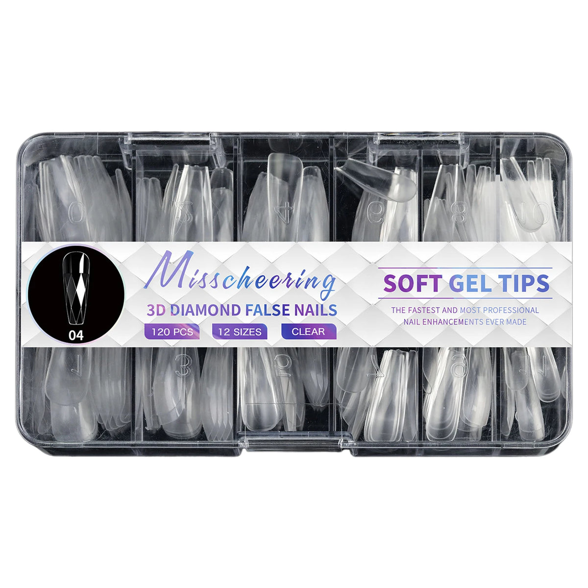3D Diamond Press-On Nails – 120pc Full Cover Sculpted Nail Tips