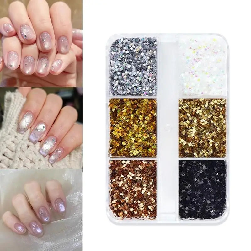1mm Star Nail Glitter – 6-Color Sparkling Pentagram Nail Art