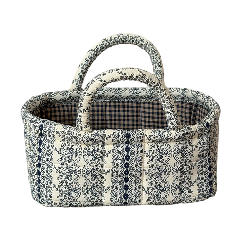 Pink Floral Quilted Storage Basket with Handle – Foldable