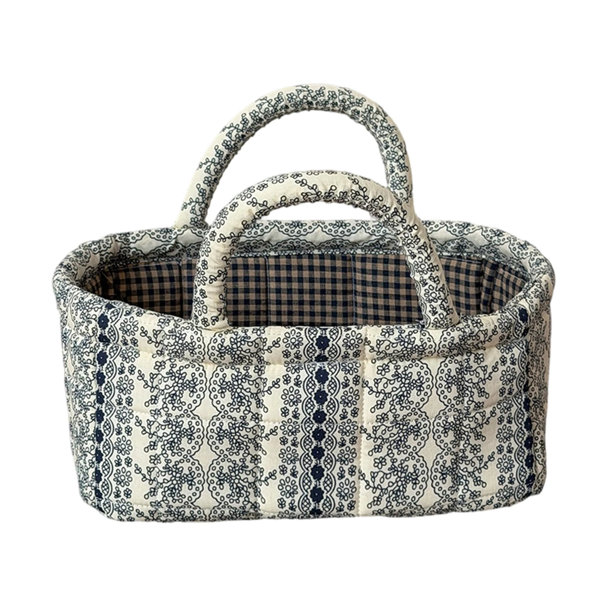 Pink Floral Quilted Storage Basket with Handle – Foldable