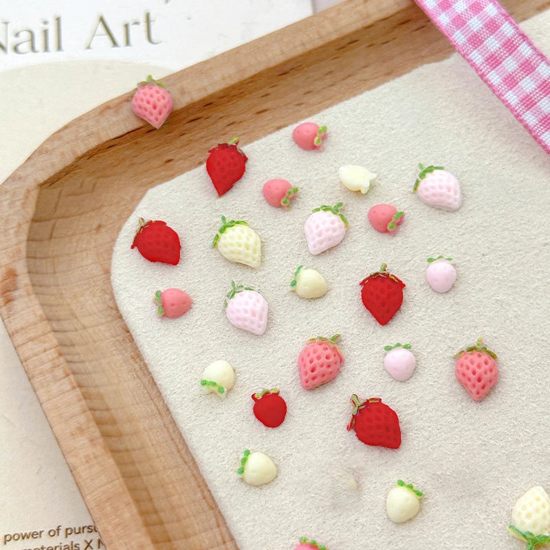 50PCS 3D Strawberry Nail Charms Resin Fruit DIY Nail Art Decor