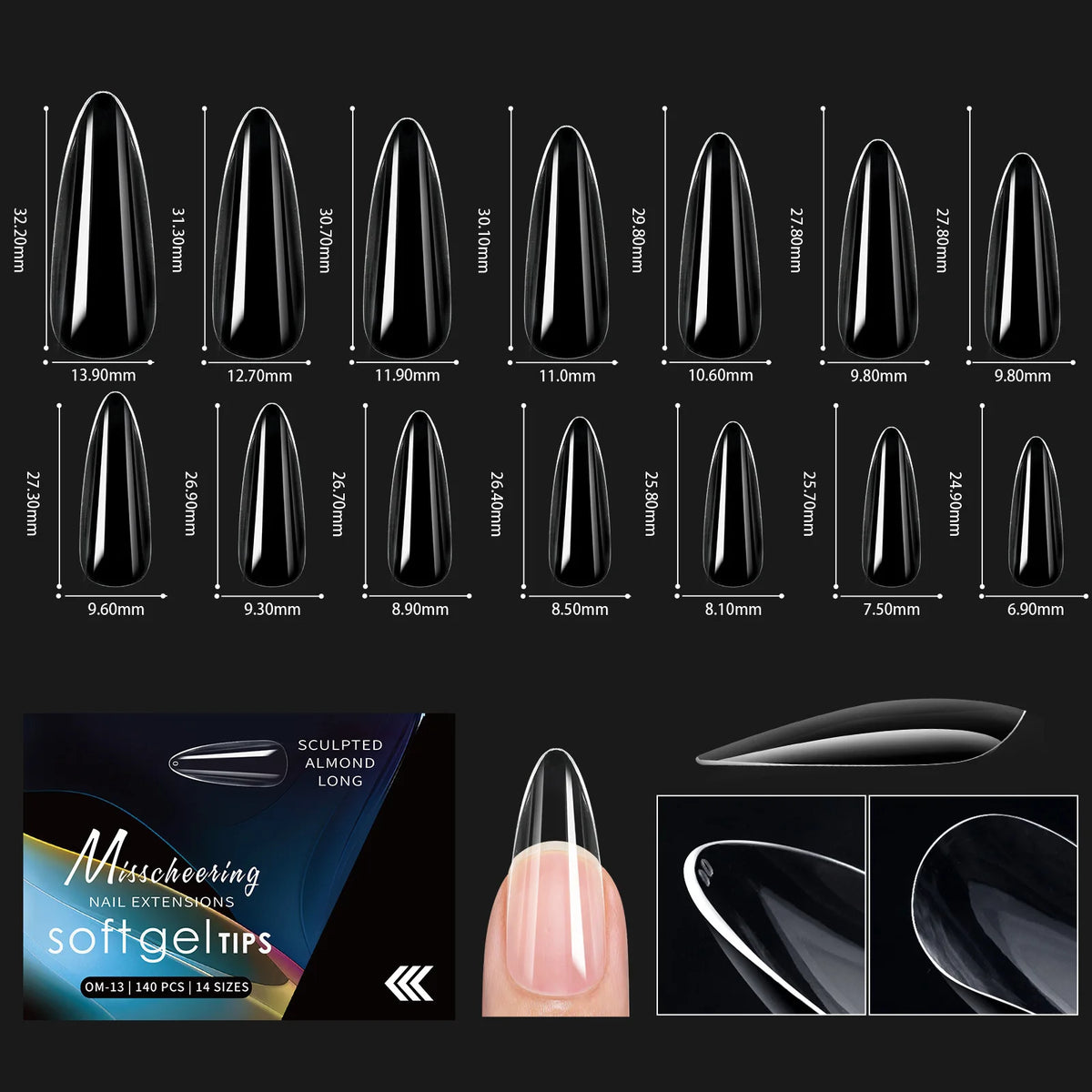 120pcs Clear Soft Gel Nail Tips – 14 Arch Styles Full Cover