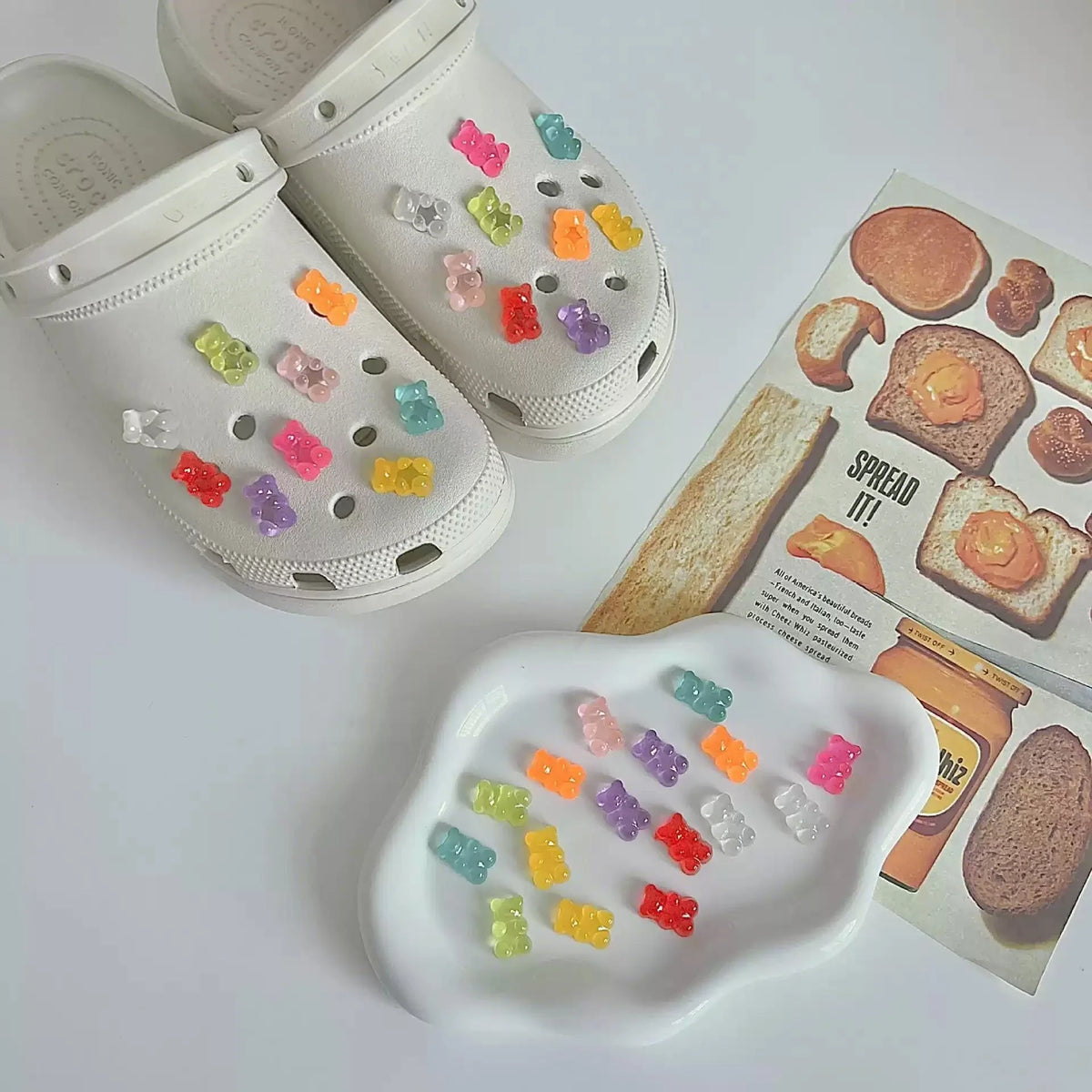 Teddy Bear Shoe Charms 10/20 PCS – 10 Colors Snap-On Clips
