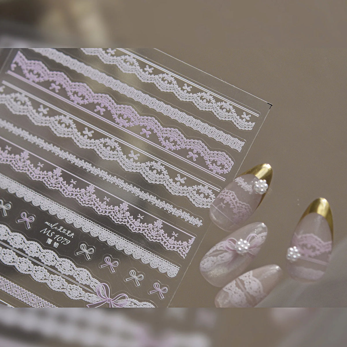 Retro Lace Bow Nail Stickers – Floral DIY Nail Decals