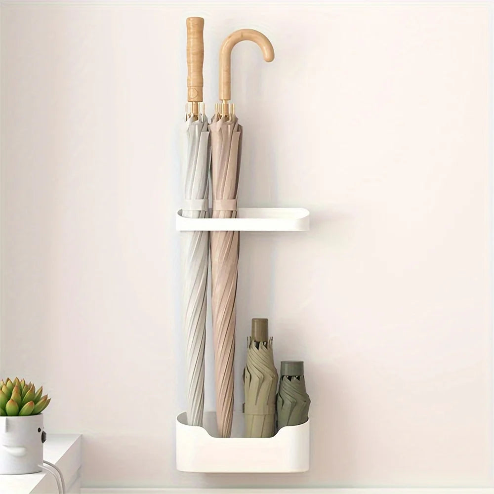 Wall Mounted Umbrella Holder with Drip Tray – 2-Piece Set