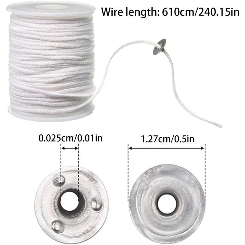 Braided Cotton Candle Wicks 200Ft Spool + 200 Metal Sustainers