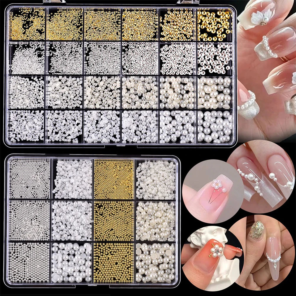 12-Size 3D Nail Art Rhinestones & Studs Set – Gold & Silver