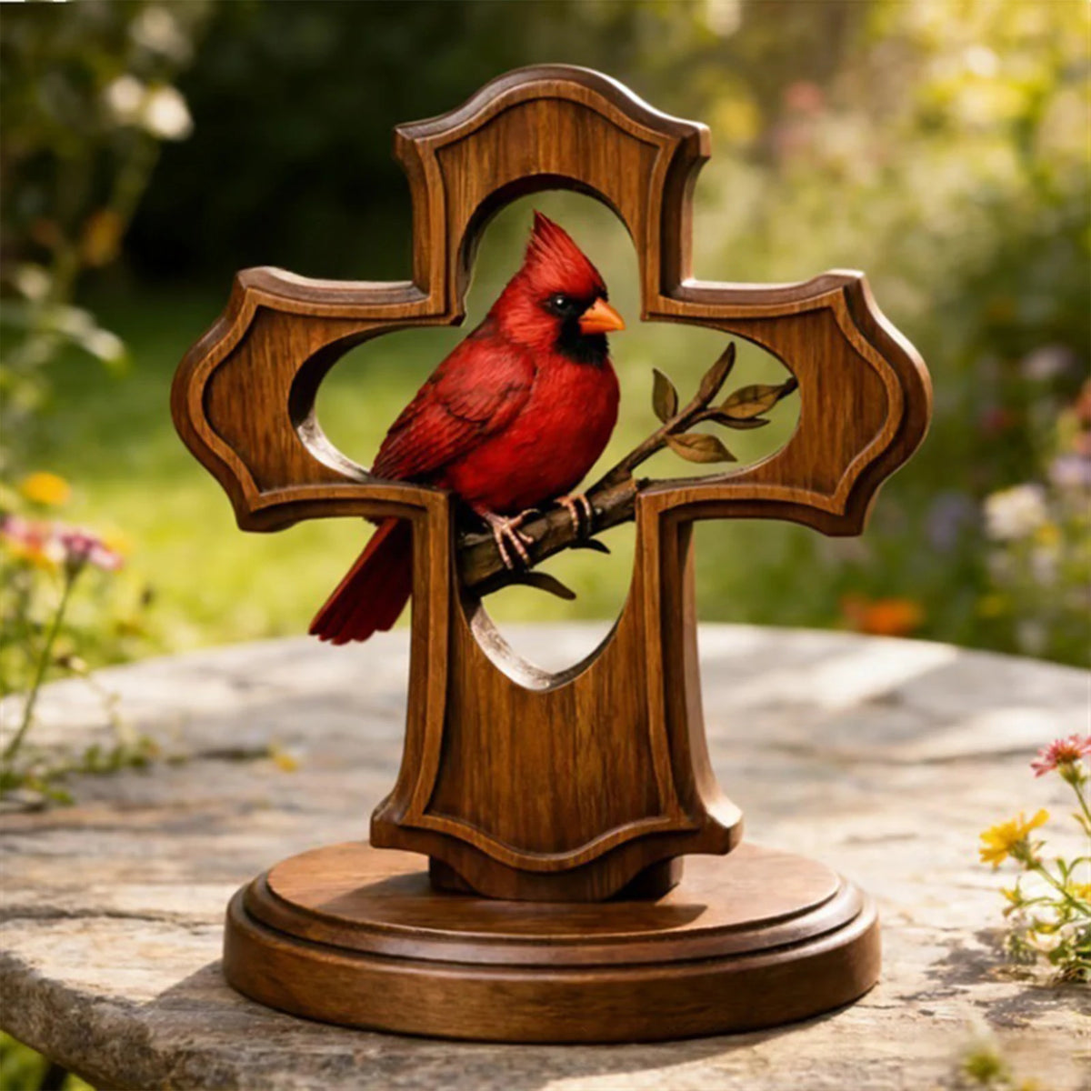 Vintage Red Cardinal Bird Desktop Ornament | Decorative Sculpture