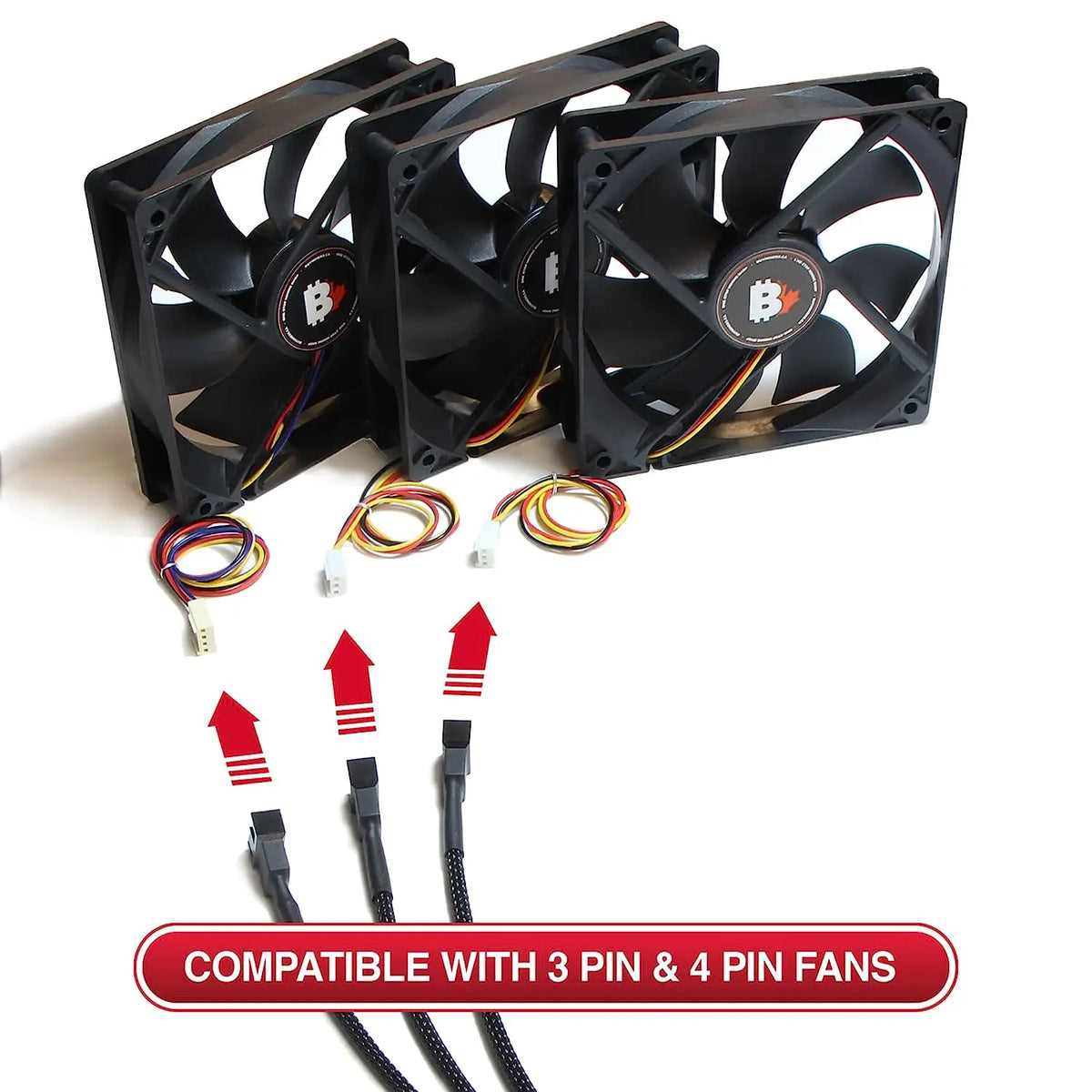 3/4 Pin PWM Fan Splitter Cable 1 to 3 Ways – Black Sleeved