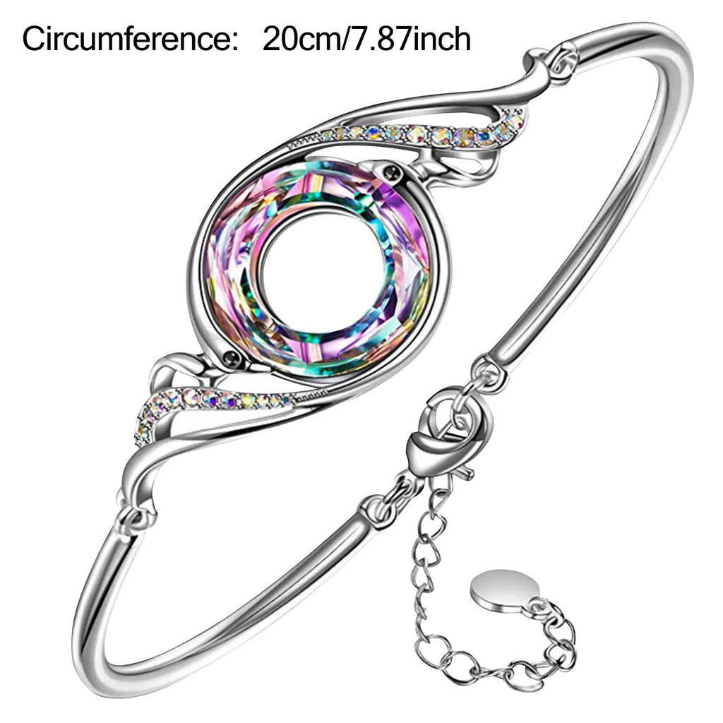 Iridescent Openwork Bracelet Silver Tone Adjustable Chain Women