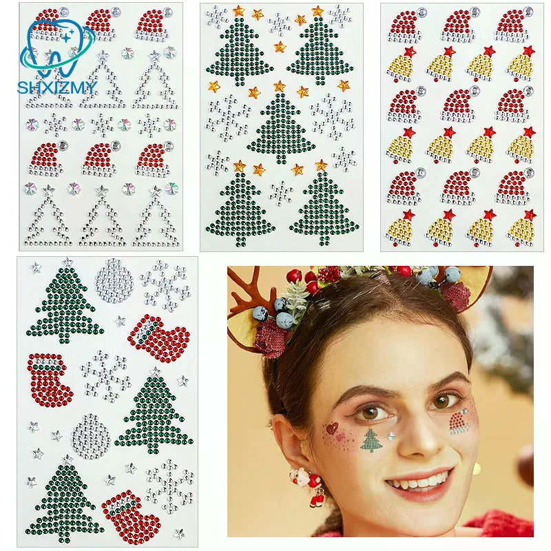 Christmas Rhinestone Face Stickers – Snowflake Temp Tattoo