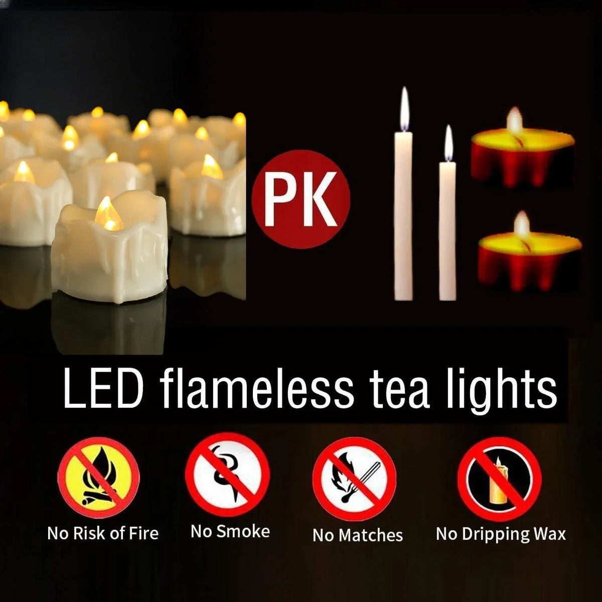 Flickering Dripping Wax LED Tea Light Candles – 12/24 Pack