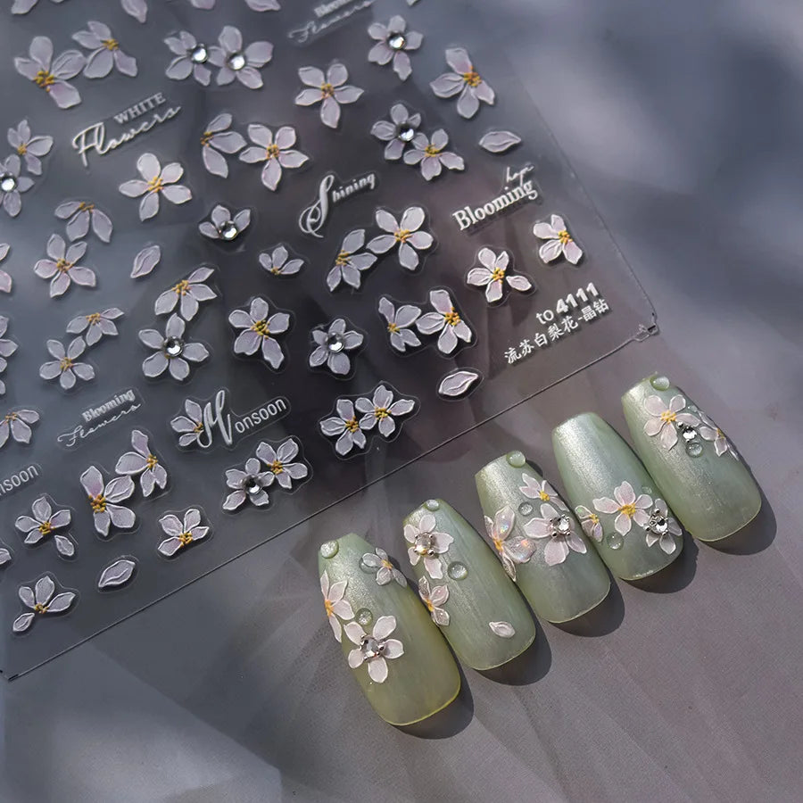 Kawaii Sakura 5D Nail Art Stickers – Pink Cherry Blossom Decals