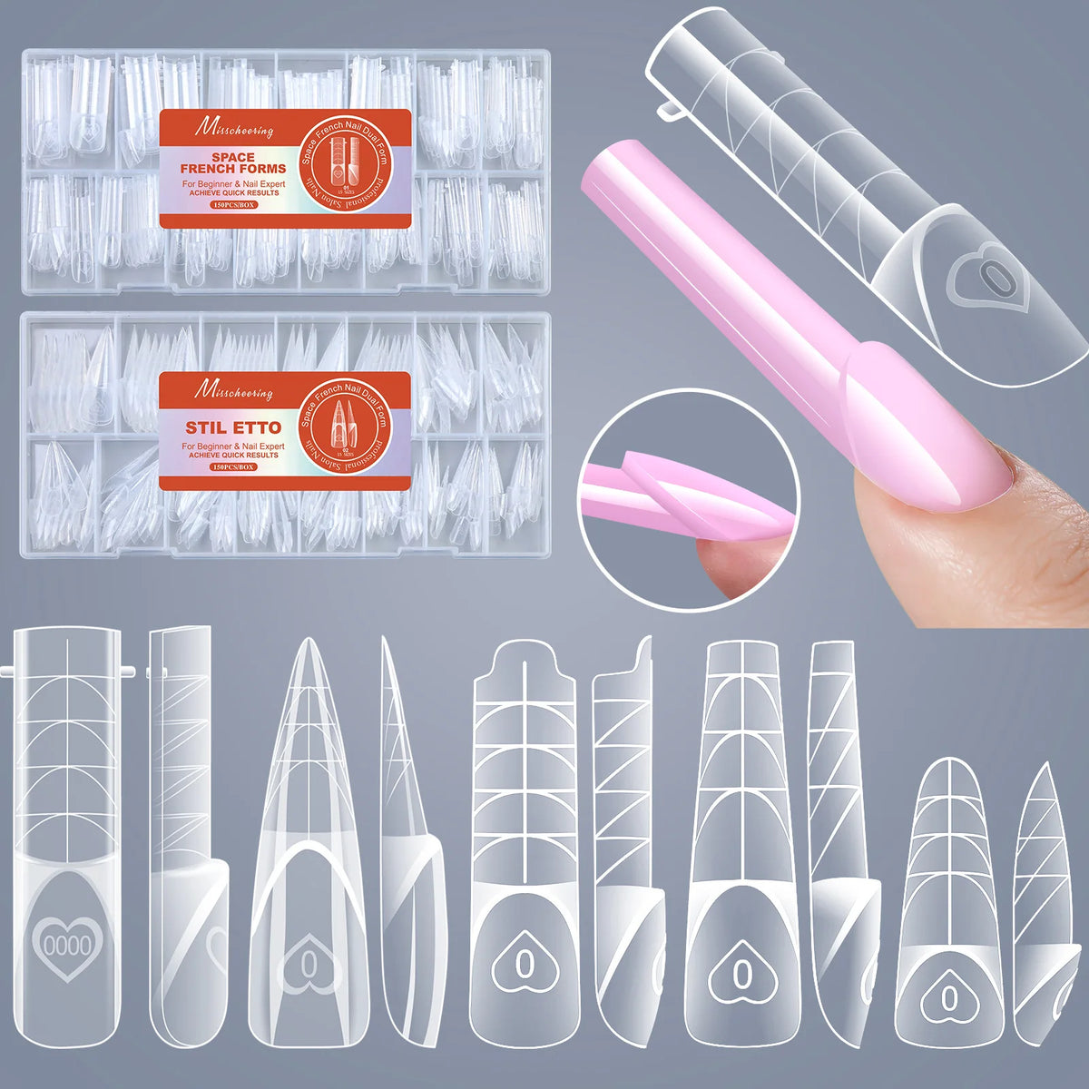 150pcs Dual Form Nail Extension Set – Clear French Tips