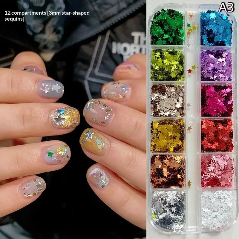 12-Grid Star Sequin 3D Nail Art Charms – DIY Manicure Set
