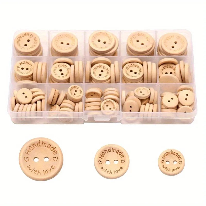 140pcs Woven Wooden Heart Buttons Set for Sewing & Crafts