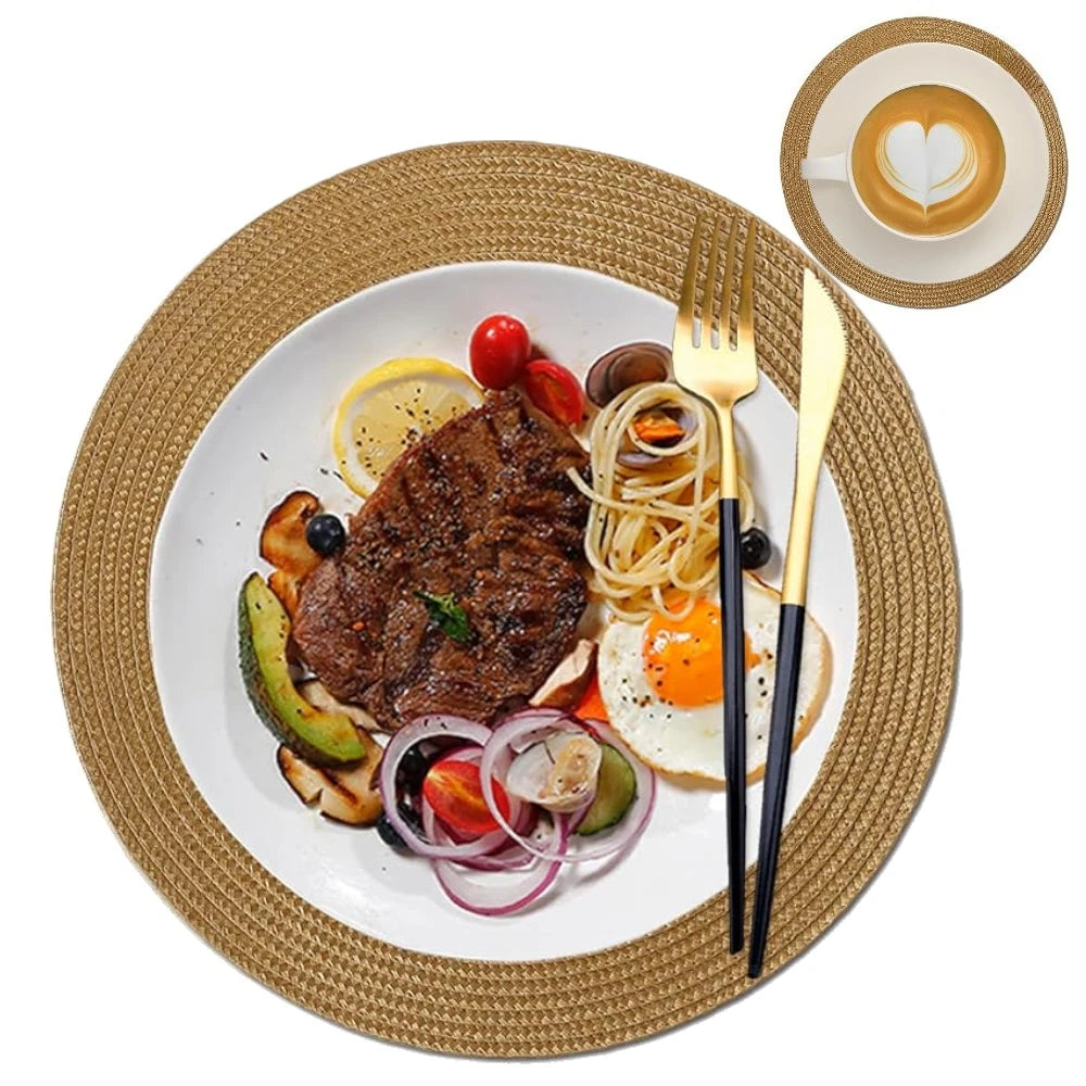 Round Woven Placemats Set of 6 – 34cm Heat Resistant PP Mats